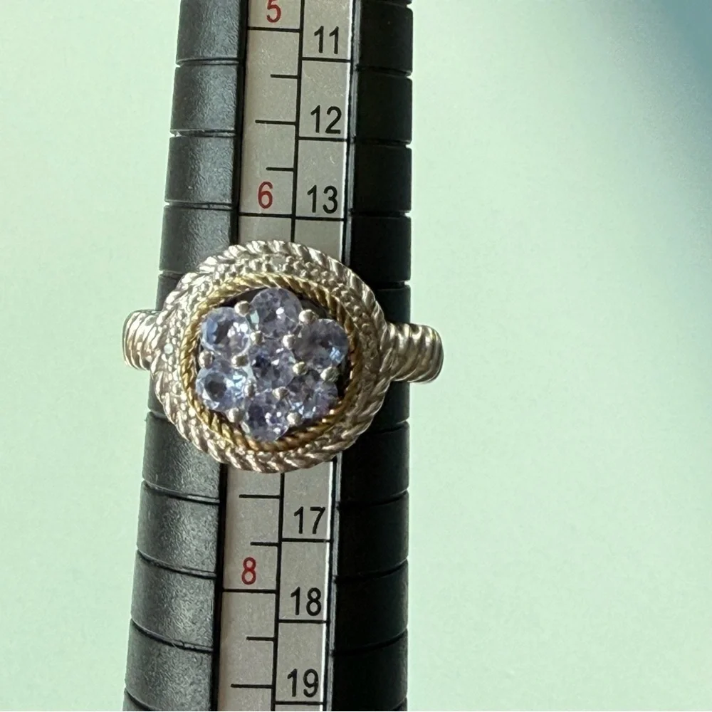 Genuine silver and seven-stone tanzanite ring, size 6 3/4